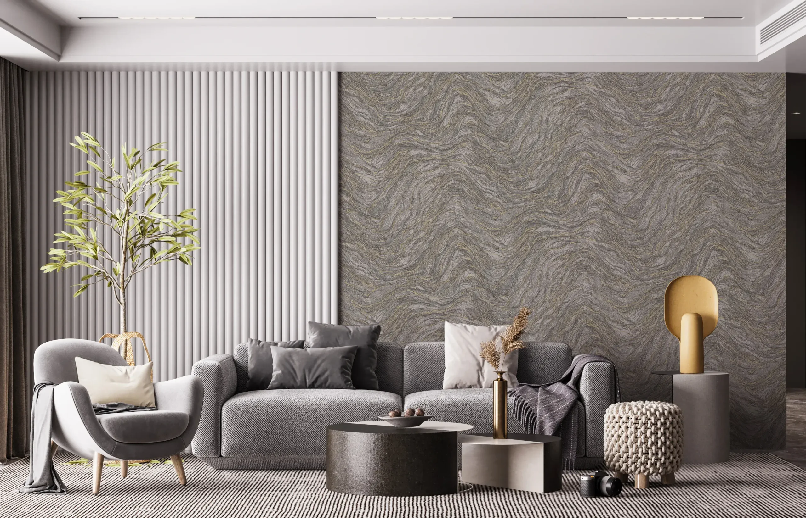 Gray Embossed Wallpaper – Glittering Natural (24104-3)
